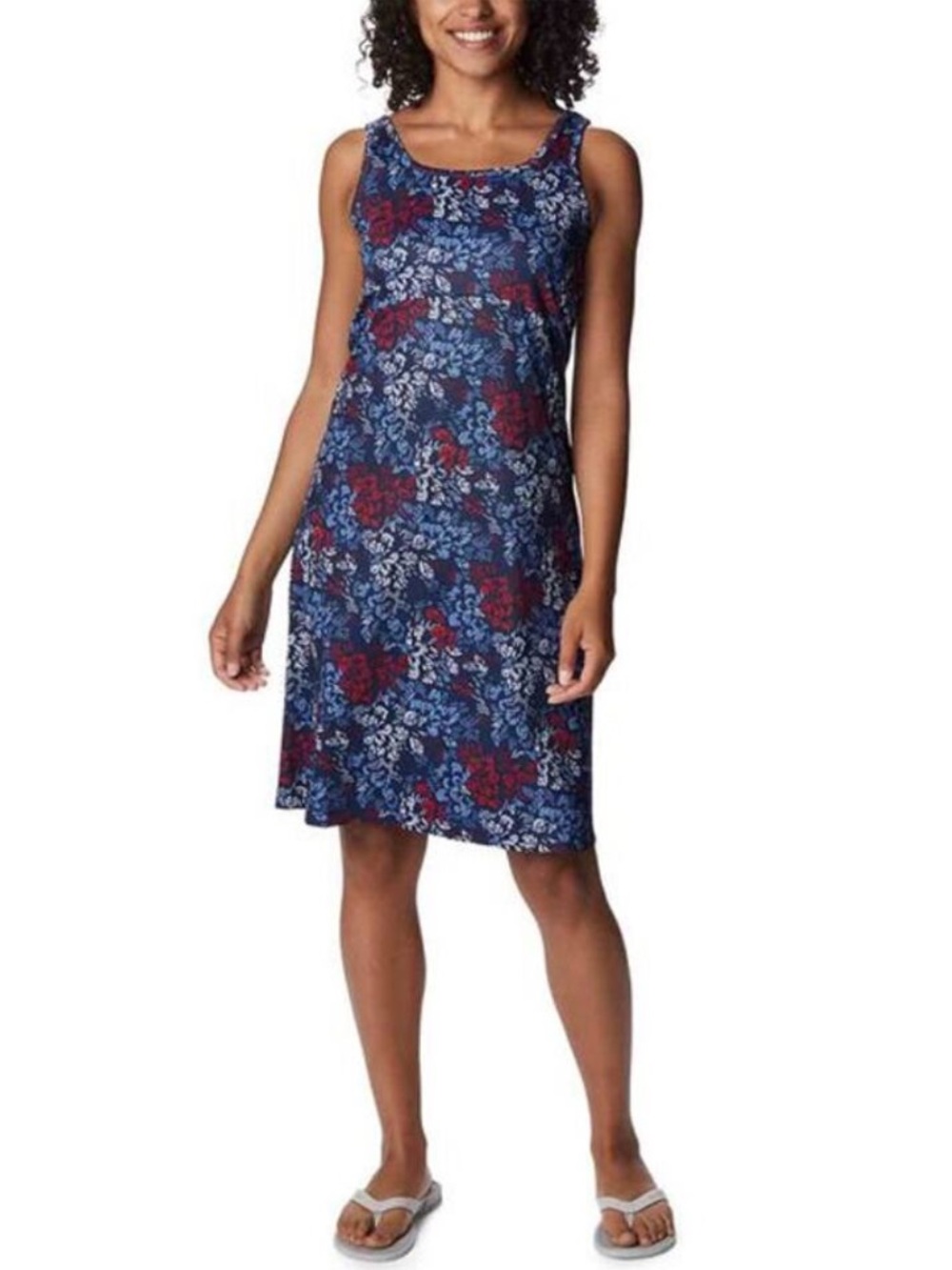 Columbia PFG Freezer III Dress Sleeveless Stretch Navy Fish Print, Women's Large